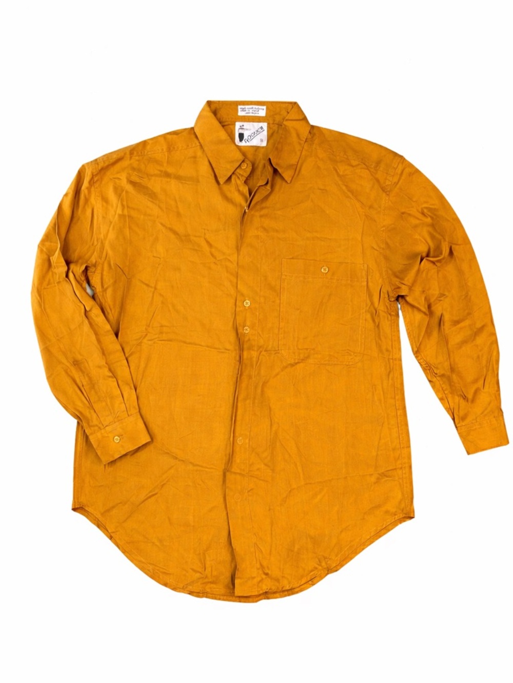 Mens Button Up Shirt Small Mustard Yellow Gouch Long Sleeve Casual Rayon new
